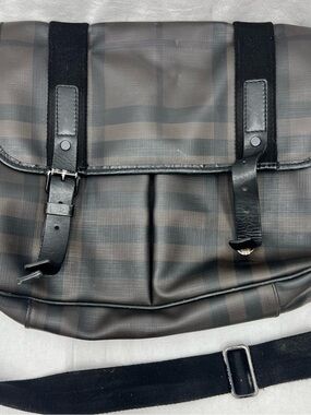 Burberry Grey Smoked Check PVC Leather trim messenger Bag